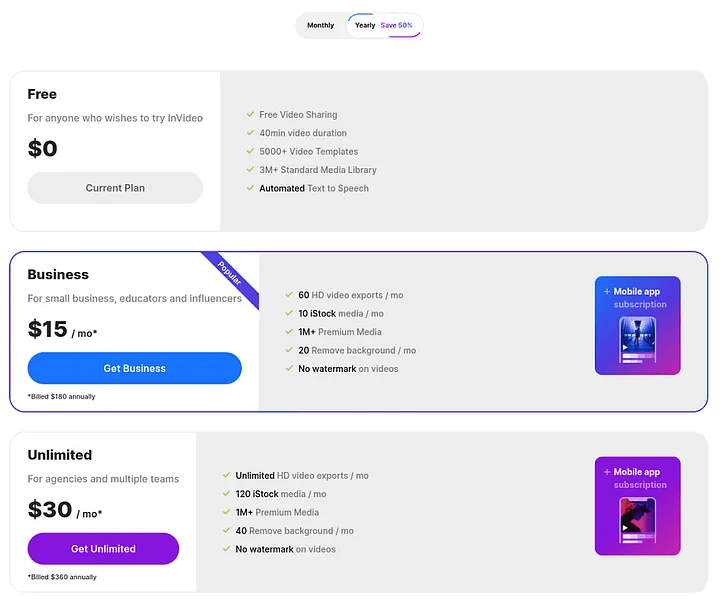 TARIFICATION InVideo AI Video Generator est conçu pour créer rapidement et efficacement des vidéos attrayantes 